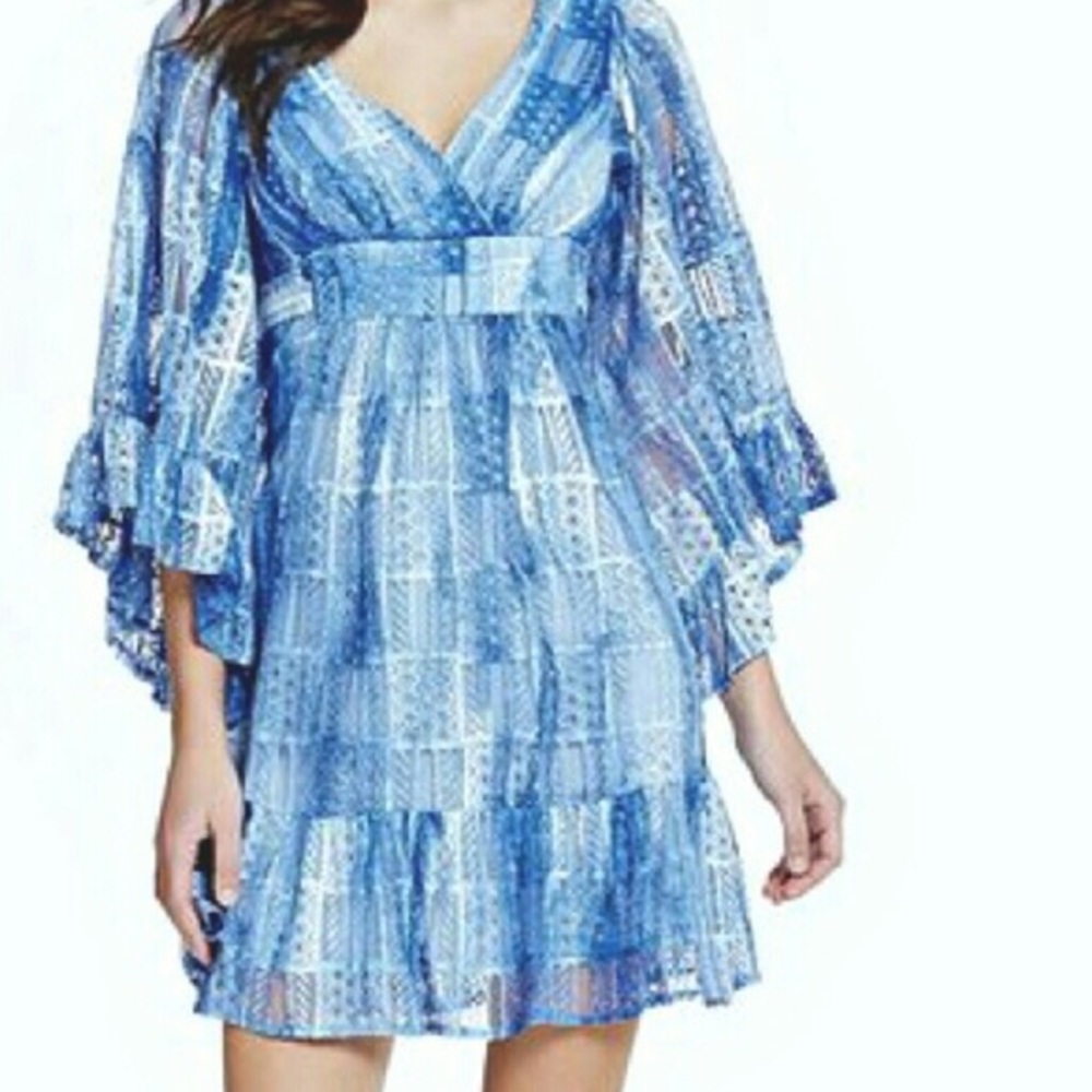Betsey Johnson patchwork blue lace kimono flowy summer mini dress